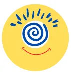 el logotip del Centre Civic Baró de Viver, és un dibuix una boca somrient, un espiral i unes ratlles petites a la part superior. Vol semblar una cara somrient. El fons es groc