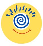 el logotip del Centre Civic Baró de Viver, és un dibuix una boca somrient, un espiral i unes ratlles petites a la part superior. Vol semblar una cara somrient. El fons es groc
